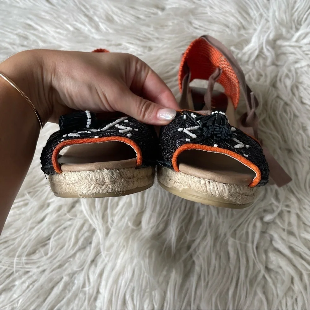 Anthropologie Meher Kakalia Beaded Queen Yuca Wedge Espadrille Sandals EUC Sz 38